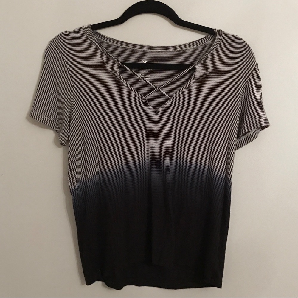 Ombré Striped Cross Front V Neck Tee